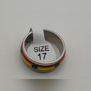Stainless Steel Jamaican Leaf Stripe Band Ring Unisex Size 8.5 Rasta JewelryX!
